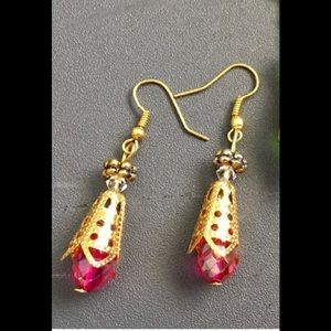 red crystal beaded earrings